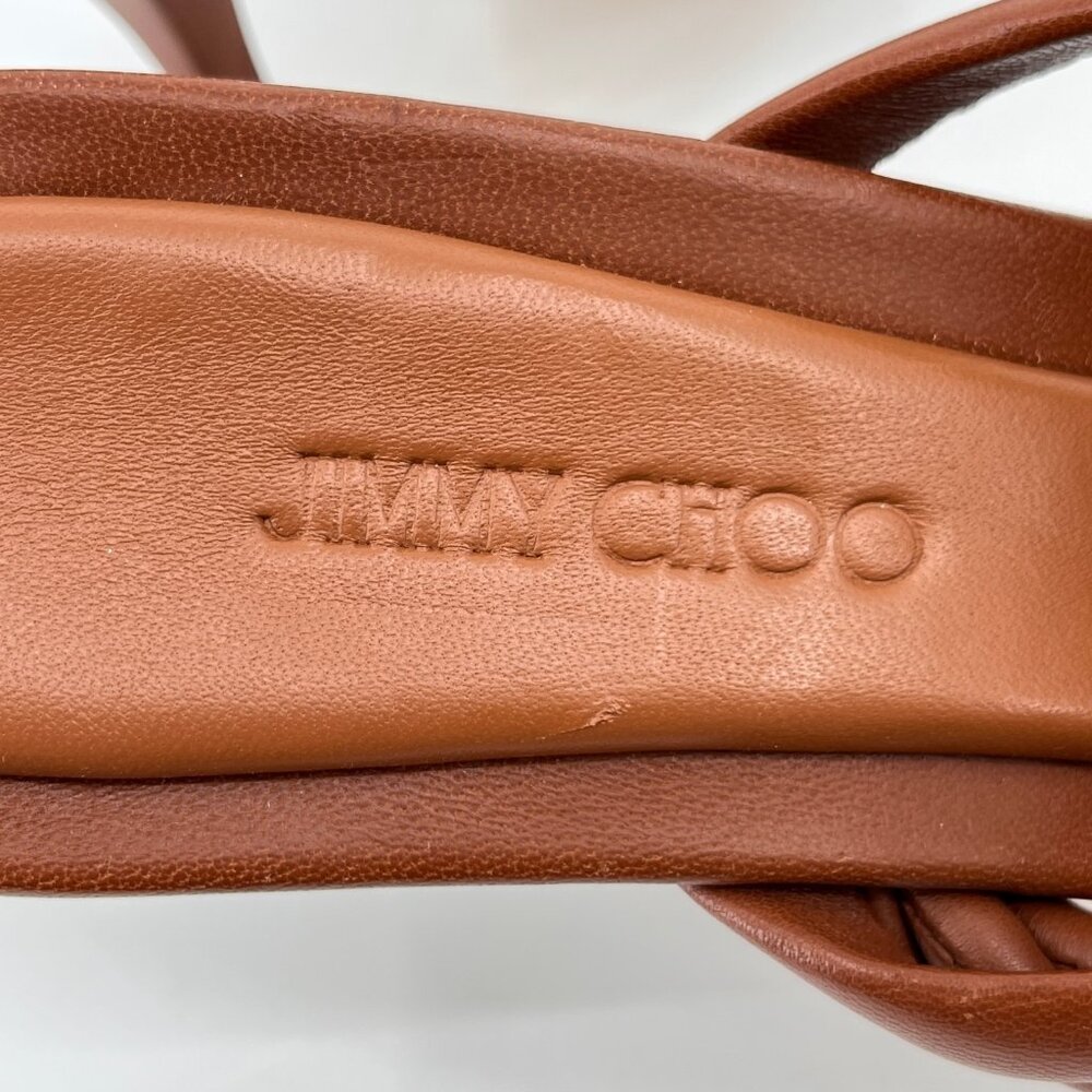 Jimmy Choo Brown Leather Braided Strap Heeled Sandals - Picture 14 of 16